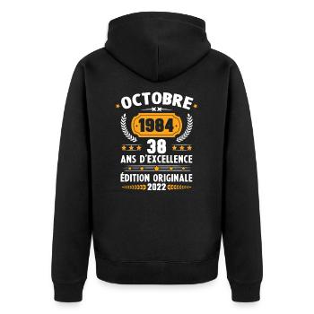 Cadeau D'anniversaire Rétro 38 Ans Octobre 1984 - Veste à capuche bio Premium Unisexe - noir - Dos - Nico (187cm)