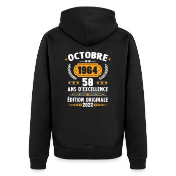 Cadeau D'anniversaire Rétro 58 Ans Septembre 1964 - Veste à capuche bio Premium Unisexe - noir - Dos - Nico (187cm)
