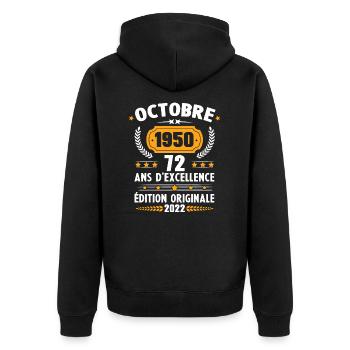 Cadeau D'anniversaire Rétro 72 Ans Septembre 1950 - Veste à capuche bio Premium Unisexe - noir - Dos - Nico (187cm)