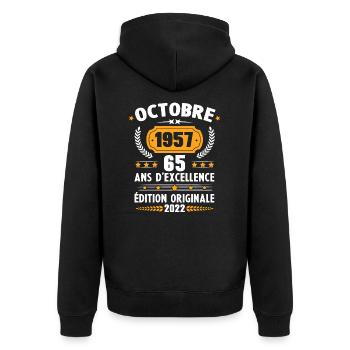 Cadeau D'anniversaire Rétro 65 Ans Septembre 1957 - Veste à capuche bio Premium Unisexe - noir - Dos - Nico (187cm)