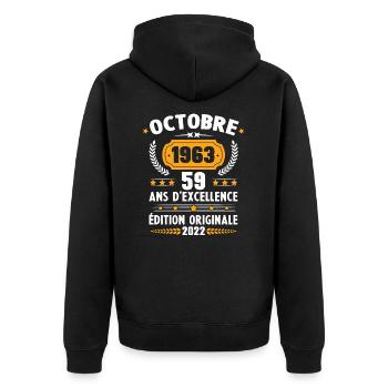 Cadeau D'anniversaire Rétro 59 Ans Septembre 1963 - Veste à capuche bio Premium Unisexe - noir - Dos - Nico (187cm)