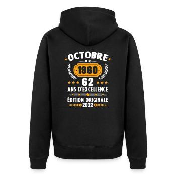Cadeau D'anniversaire Rétro 62 Ans Septembre 1960 - Veste à capuche bio Premium Unisexe - noir - Dos - Nico (187cm)