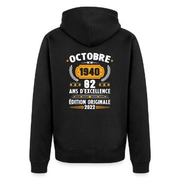 Cadeau D'anniversaire Rétro 82 Ans Octobre 1940 - Veste à capuche bio Premium Unisexe - noir - Dos - Nico (187cm)