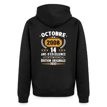 Cadeau D'anniversaire Rétro 14 Ans Octobre 2008 - Veste à capuche bio Premium Unisexe - noir - Dos - Nico (187cm)
