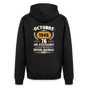 Cadeau D'anniversaire Rétro 76 Ans Octobre 1946 - Veste à capuche bio Premium Unisexe - noir - Dos - Nico (187cm)