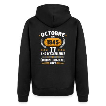 Cadeau D'anniversaire Rétro 77 Ans Octobre 1945 - Veste à capuche bio Premium Unisexe - noir - Dos - Nico (187cm)