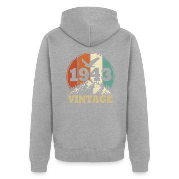 Jahrgang 1943 - Unisex Premium Bio Zip Hoodie - Grau meliert - Hinten - Nico (187cm)