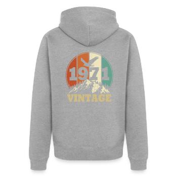 Jahrgang 1971 - Unisex Premium Bio Zip Hoodie - Grau meliert - Hinten - Nico (187cm)