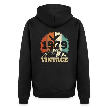 Jahrgang 1979 - Unisex Premium Bio Zip Hoodie - Schwarz - Hinten - Nico (187cm)
