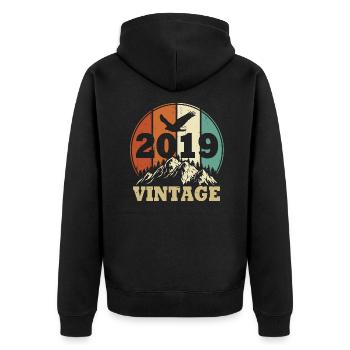 Jahrgang 2019 - Unisex Premium Bio Zip Hoodie - Schwarz - Hinten - Nico (187cm)