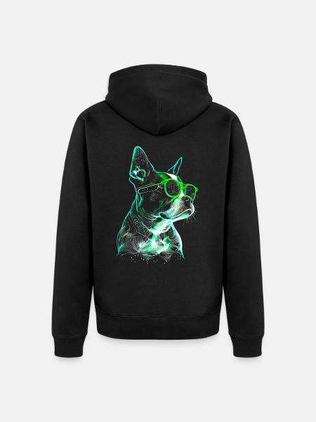 Cooler futuristischer Hund mit grüner Sonnenbrille - Unisex Premium Bio Zip Hoodie - Schwarz