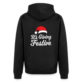 Es ist festlich spendend - Unisex Premium Bio Zip Hoodie - Schwarz - Hinten - Nico (187cm)