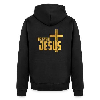 Je crois en Jésus - Dieu croise le Christ en disant - Veste à capuche bio Premium Unisexe - noir - Dos - Nico (187cm)