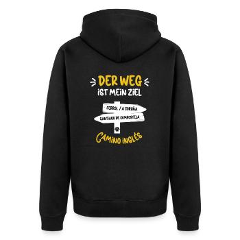 Pilgern Jakobsweg Pilger Camino Inglés Wanderer - Unisex Premium Bio Zip Hoodie - Schwarz - Hinten - Nico (187cm)