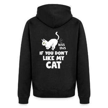Cat Lover Kiss This If You Don t My Cat - Unisex Premium Bio Zip Hoodie - Schwarz - Hinten - Nico (187cm)