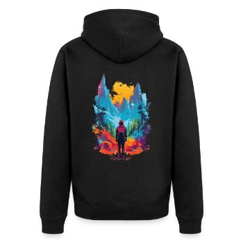 Wandern Berge Bunt - Unisex Premium Bio Zip Hoodie - Schwarz - Hinten - Nico (187cm)