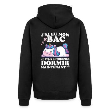 Baccalauréat 2023 Cadeau félicitation BAC Licorne - Veste à capuche bio Premium Unisexe - noir - Dos - Nico (187cm)