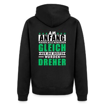 Am Anfang waren alle gleich - Dreher Edition - Unisex Premium Bio Zip Hoodie - Schwarz - Hinten - Nico (187cm)