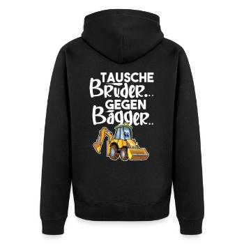 Tausche Bruder Gegen Bagger - Unisex Premium Bio Zip Hoodie - Schwarz - Hinten - Nico (187cm)
