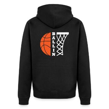 Ballin Basketball - Unisex Premium Bio Zip Hoodie - Schwarz - Hinten - Nico (187cm)