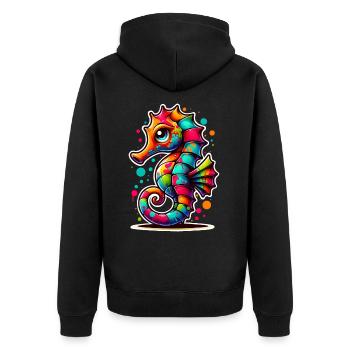 Seepferd Seepferdchen - Unisex Premium Bio Zip Hoodie - Schwarz - Hinten - Nico (187cm)