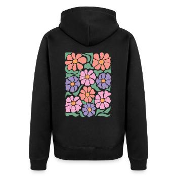 Boho Flora Blumen - Unisex Premium Bio Zip Hoodie - Schwarz - Hinten - Nico (187cm)