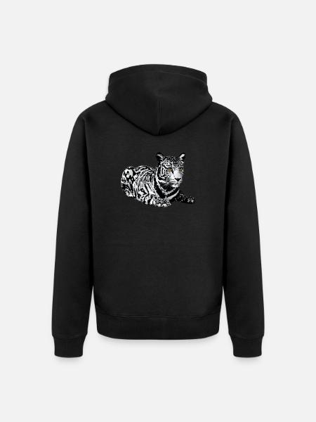 Tiger,Leopard,Pailletten,Glitzer,schwarz-weiß - Unisex Premium Bio Zip Hoodie - Schwarz