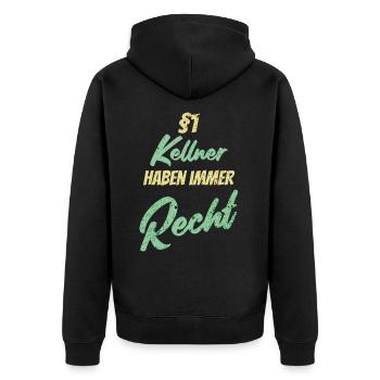 §1 Kellner haben immer Recht - Unisex Premium Bio Zip Hoodie - Schwarz - Hinten - Nico (187cm)