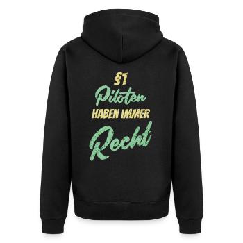 §1 Piloten haben immer Recht - Unisex Premium Bio Zip Hoodie - Schwarz - Hinten - Nico (187cm)