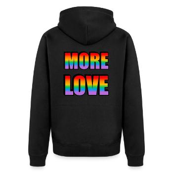 Mehr Liebe - Gay Pride Regenbogen - Unisex Premium Bio Zip Hoodie - Schwarz - Hinten - Nico (187cm)