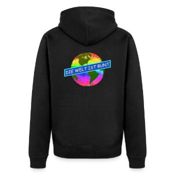 die welt ist bunt komtinente auf regenbogenfarben - Unisex Premium Bio Zip Hoodie - Schwarz - Hinten - Nico (187cm)
