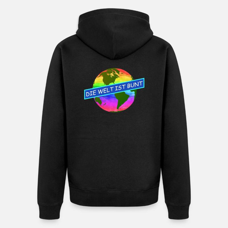 die welt ist bunt komtinente auf regenbogenfarben - Unisex Premium Bio Zip Hoodie - Schwarz