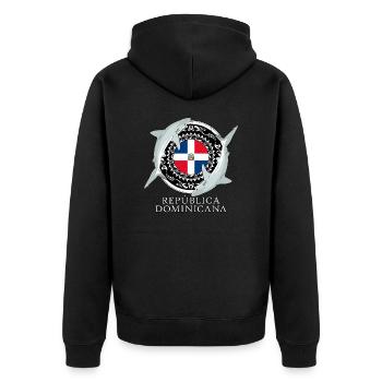 Karibischer Riffhai Dominikanische Republik - Unisex Premium Bio Zip Hoodie - Schwarz - Hinten - Nico (187cm)