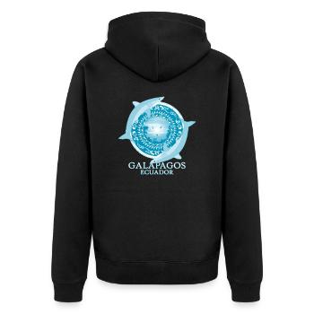 Makohai Galápagos Ecuador - Unisex Premium Bio Zip Hoodie - Schwarz - Hinten - Nico (187cm)