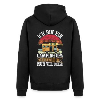 ICH BIN EIN CAMPING OPA, WIE EIN NORMALER OPA ... - Unisex Premium Bio Zip Hoodie - Schwarz - Hinten - Nico (187cm)