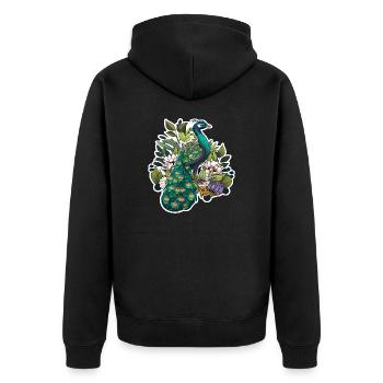 Schöner Pfau - Unisex Premium Bio Zip Hoodie - Schwarz - Hinten - Nico (187cm)