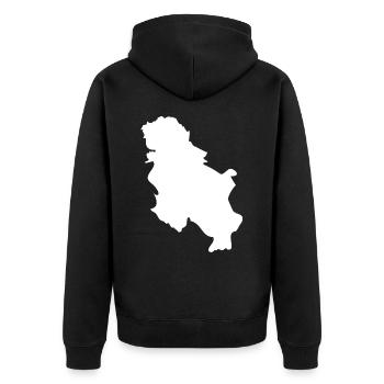 Serbien Landkarte Flagge - Unisex Premium Bio Zip Hoodie - Schwarz - Hinten - Nico (187cm)