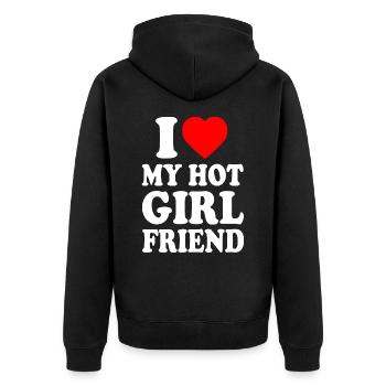 i love my hot girlfriend - Unisex Premium Bio Zip Hoodie - Schwarz - Hinten - Nico (187cm)