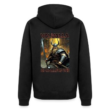 Proud Viking with Horns Helmet Valhalla - Unisex Premium Organic Zip Hoodie - black - Back - Nico (187cm)