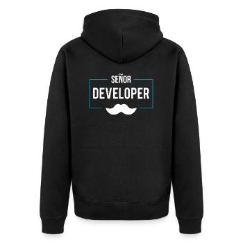 Chemise Senor Développeur Programmeur - Veste à capuche bio Premium Unisexe - noir - Dos - Nico (187cm)