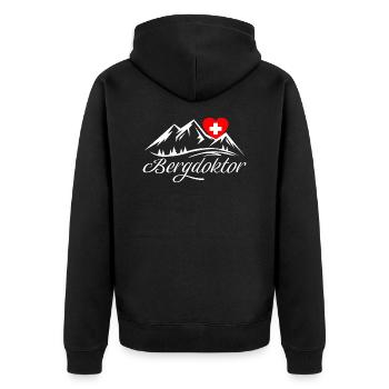 Bergdoktor Berge Alpen Apres Ski Skifahren - Unisex Premium Bio Zip Hoodie - Schwarz - Hinten - Nico (187cm)