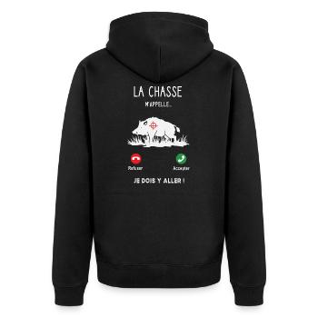La chasse m'appelle je dois y aller - Chasseur - Veste à capuche bio Premium Unisexe - noir - Dos - Nico (187cm)
