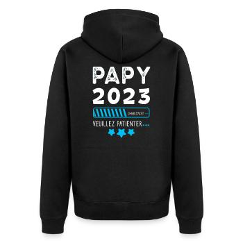 Papy 2023 - Cadeau Future Grand-Père . - Veste à capuche bio Premium Unisexe - noir - Dos - Nico (187cm)
