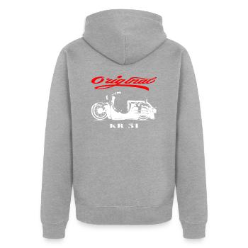 Simson Schwalbe DDR Moped - Unisex Premium Bio Zip Hoodie - Grau meliert - Hinten - Nico (187cm)