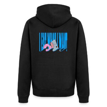 Je mange ce que je veux | Requin mangeant un beignet - Veste à capuche bio Premium Unisexe - noir - Dos - Nico (187cm)