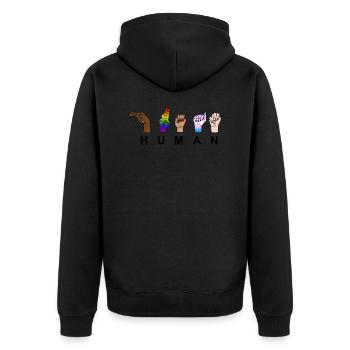 HUMAN - HUMANITY - Show of hands - Unisex Premium Organic Zip Hoodie - black - Back - Nico (187cm)