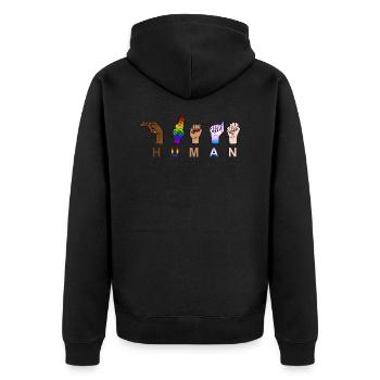 One Race - Human, Respect, Pride - Hand Signals - Unisex Premium Organic Zip Hoodie - black - Back - Nico (187cm)