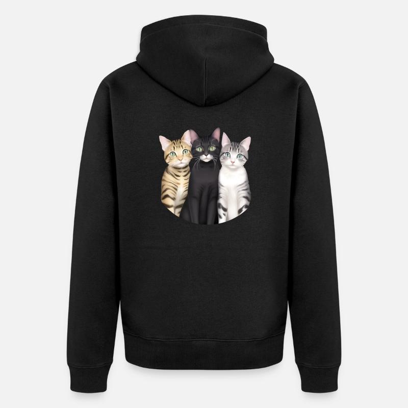 3 chats mignons - Veste à capuche bio Premium Unisexe - noir