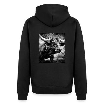 Bulle Porträt Taurus - Unisex Premium Bio Zip Hoodie - Schwarz - Hinten - Nico (187cm)