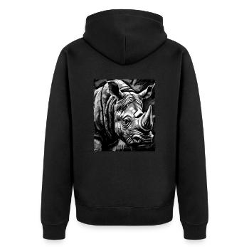 Nashorn Porträt - Unisex Premium Bio Zip Hoodie - Schwarz - Hinten - Nico (187cm)